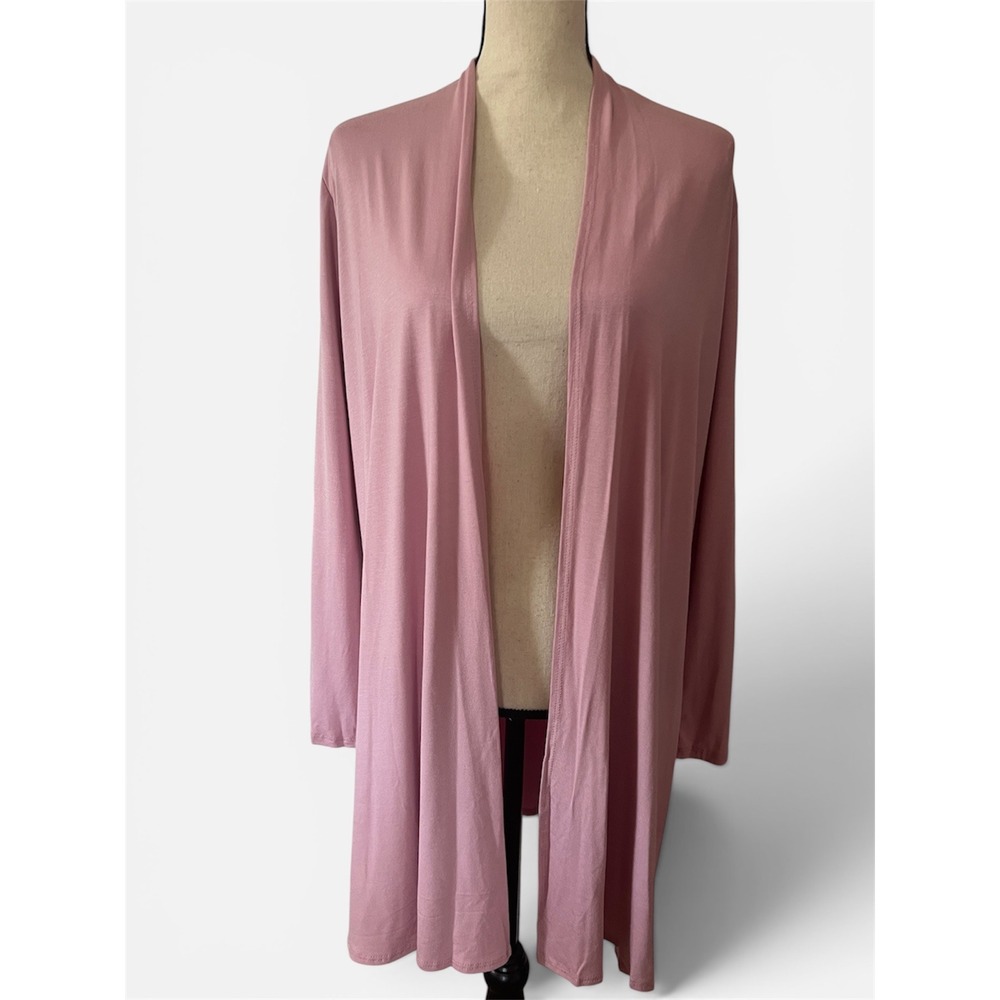 Azules Womens Mauve Pink Open Front Draped Cardigan Long Sleeve Made in USA 2XL